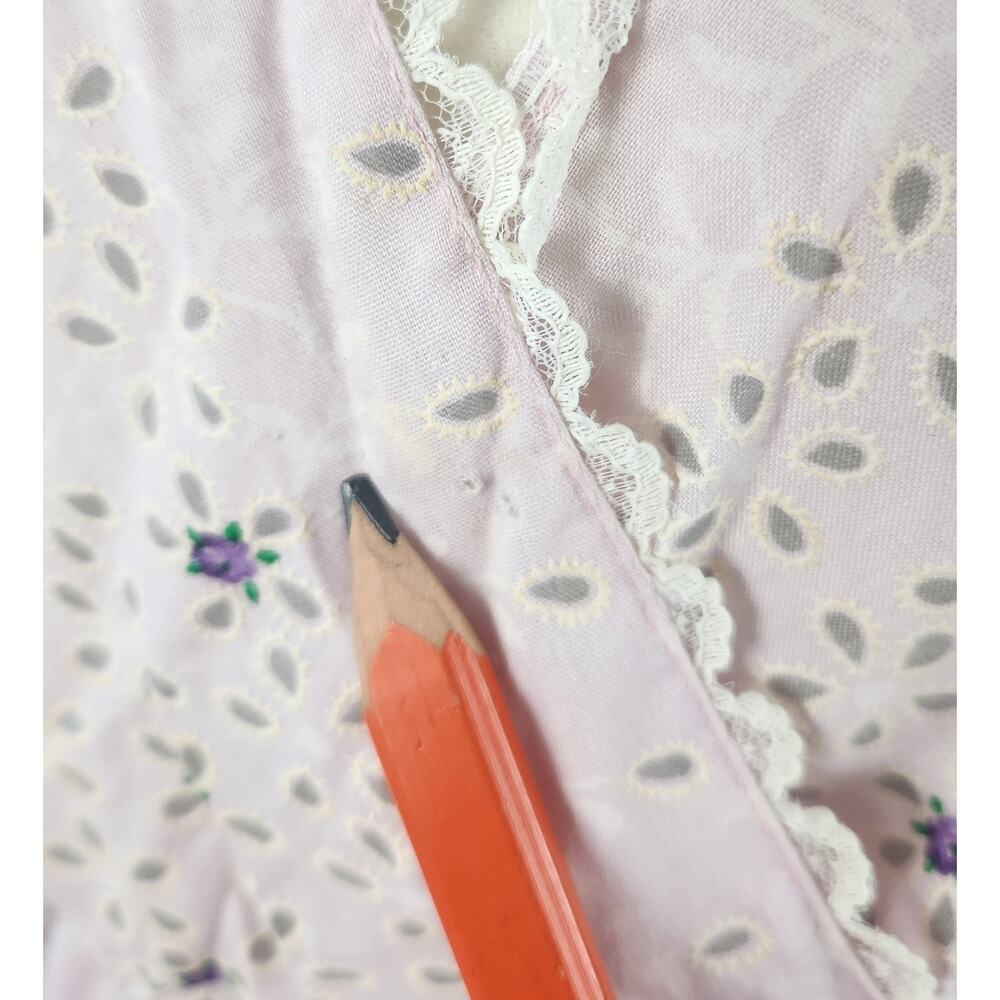 70s Vtg Sleeveless Floral Lace Detail Cotton Coquette Midi Dress LARGE Lavender - Picture 5 of 10